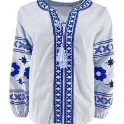 J By J 3672 Embroidery Blouse Light Blue
