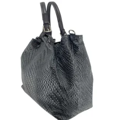 J By J Large Braided Leather Bag Black