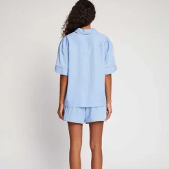 Munthe Ushi SS Pinstripe Shirt Blue