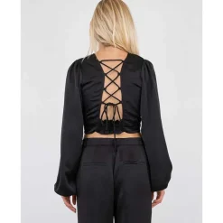 NEO NOIR AURA HEAVY SATEEN BLOUSE SORT