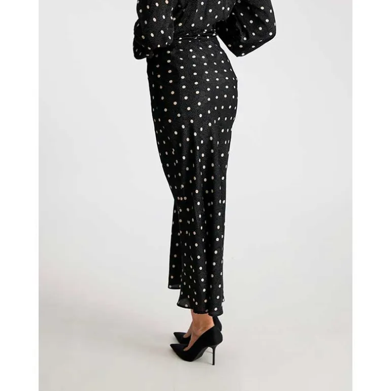 Neo Noir Lola Retro Dot Long Skirt Black