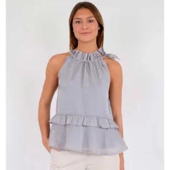 Neo Noir Margy Bedazzled Top Grå