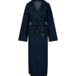 Pieces PCFreya LS Long Denim Trenchcoat Dark Blue Denim