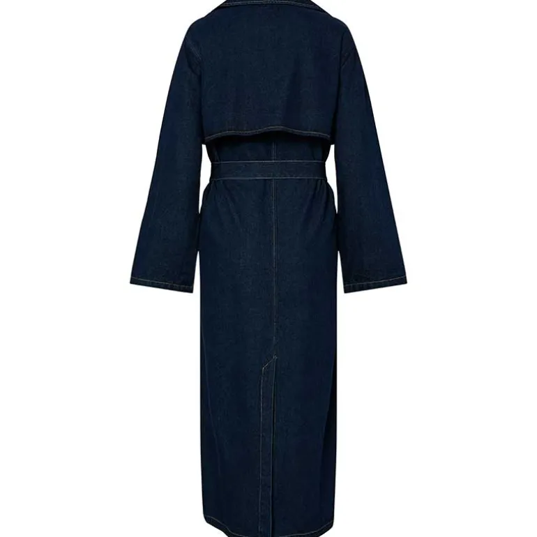 Pieces PCFreya LS Long Denim Trenchcoat Dark Blue Denim