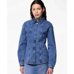 Pieces PCGinny LS Denim Shirt D2D JIT Blå