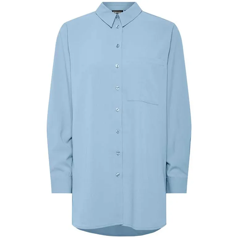 Pieces PcPoppy Ls Oxford Loose Shirt WVN Noos Cashmere Blue